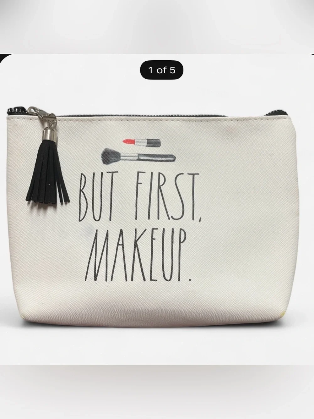 Rae Dunn White Cosmetic Pouch with Lipstick Graphic